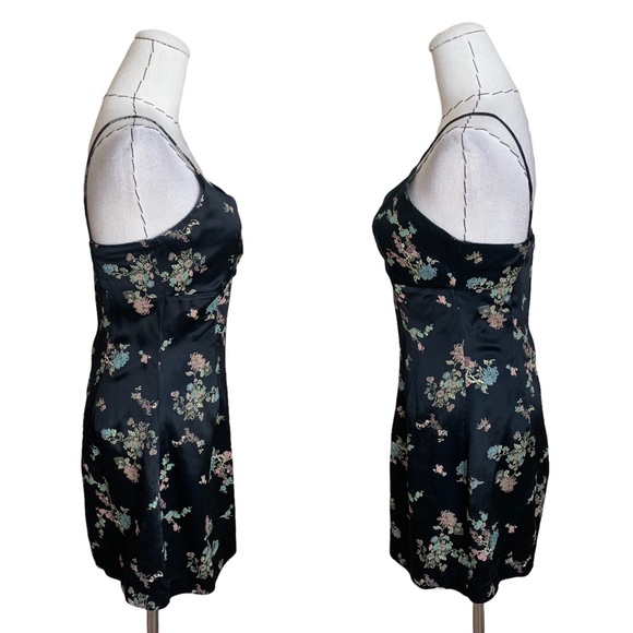 Vintage 90s Satin Finesse Dress Asian Inspired Floral Print Twee - Picture 7 of 8